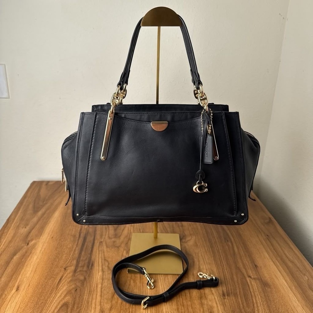 Coach Dreamer 36 Black Leather Shoulder Bag Satchel Gold Hardware - Picture 10 of 16
